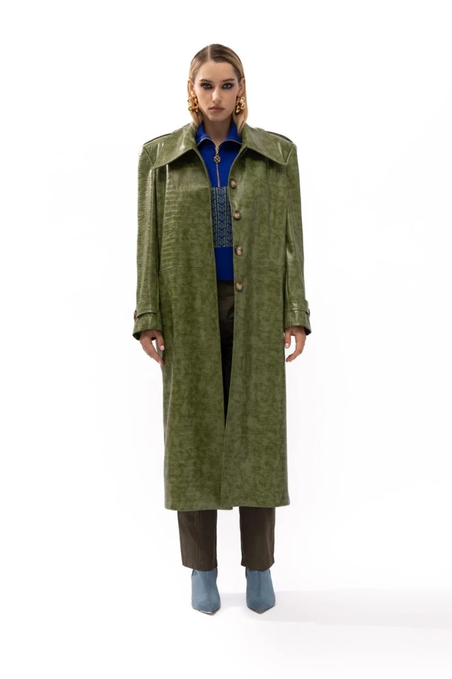 Lizard Green Trenchcoat, Mallory The Label