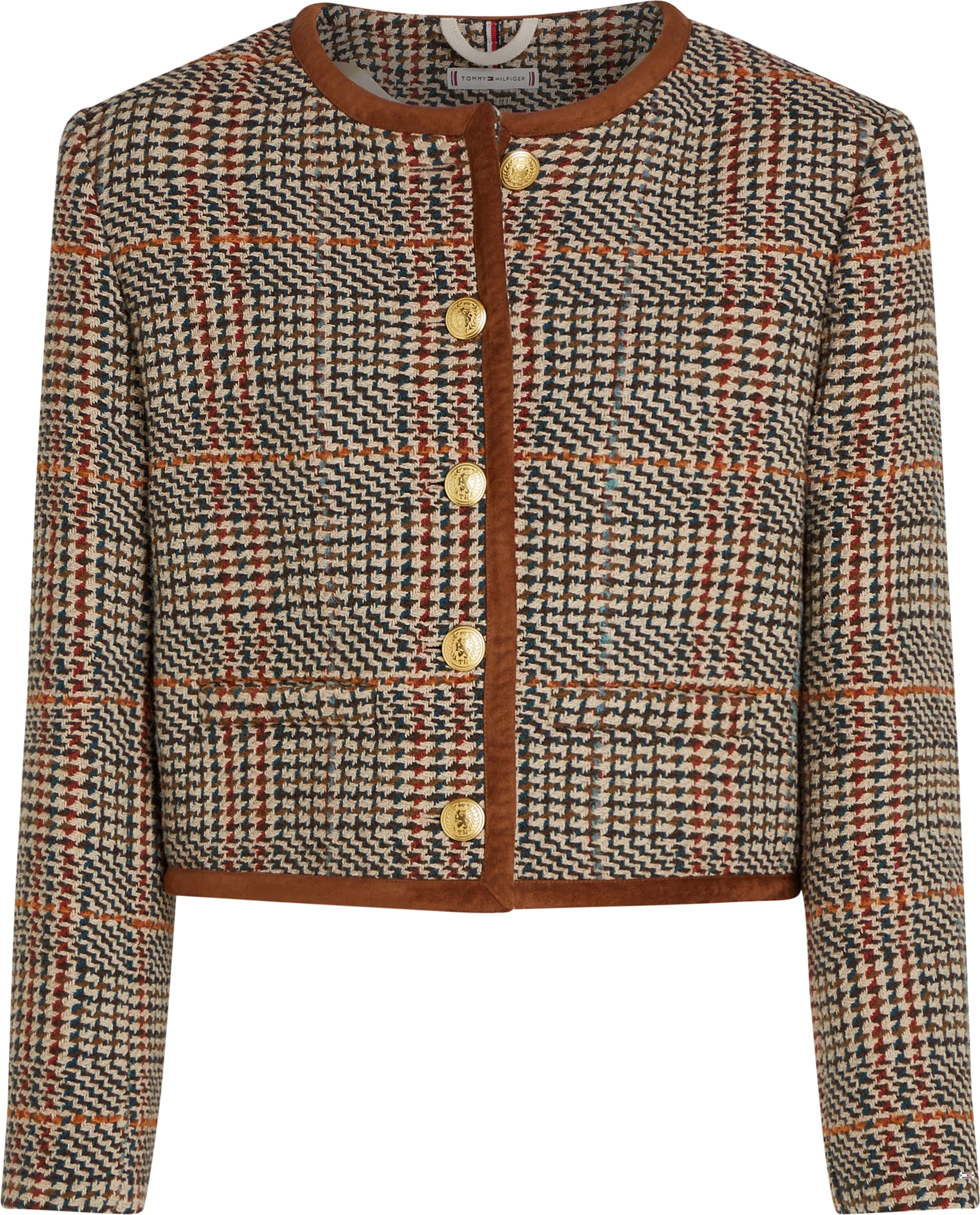 WW0WW429920M7 TWEED WOOL MIX CHECK CREW JACKET Brown Beige Check