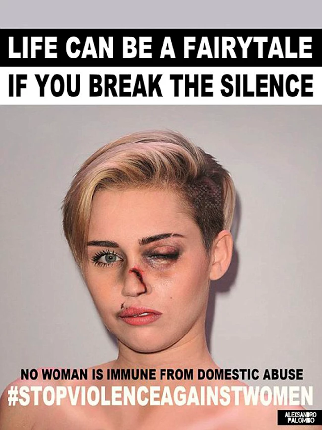 01 Dec 2015 Miley Cyrus Italian artist Alexsandro Palombo disfigures (in photos) eight international stars to denounce violence against women worldwide. BYLINE MUST READ : NO CREDIT *AVAILABLE FOR UK SALE ONLY* ***UK CLIENTS - PICTURES CONTAINING CHILDREN PLEASE PIXELATE FACE PRIOR TO PUBLICATION *** **UK CLIENTS MUST CALL PRIOR TO TV OR ONLINE USAGE PLEASE TELEPHONE +44 208 344 2007